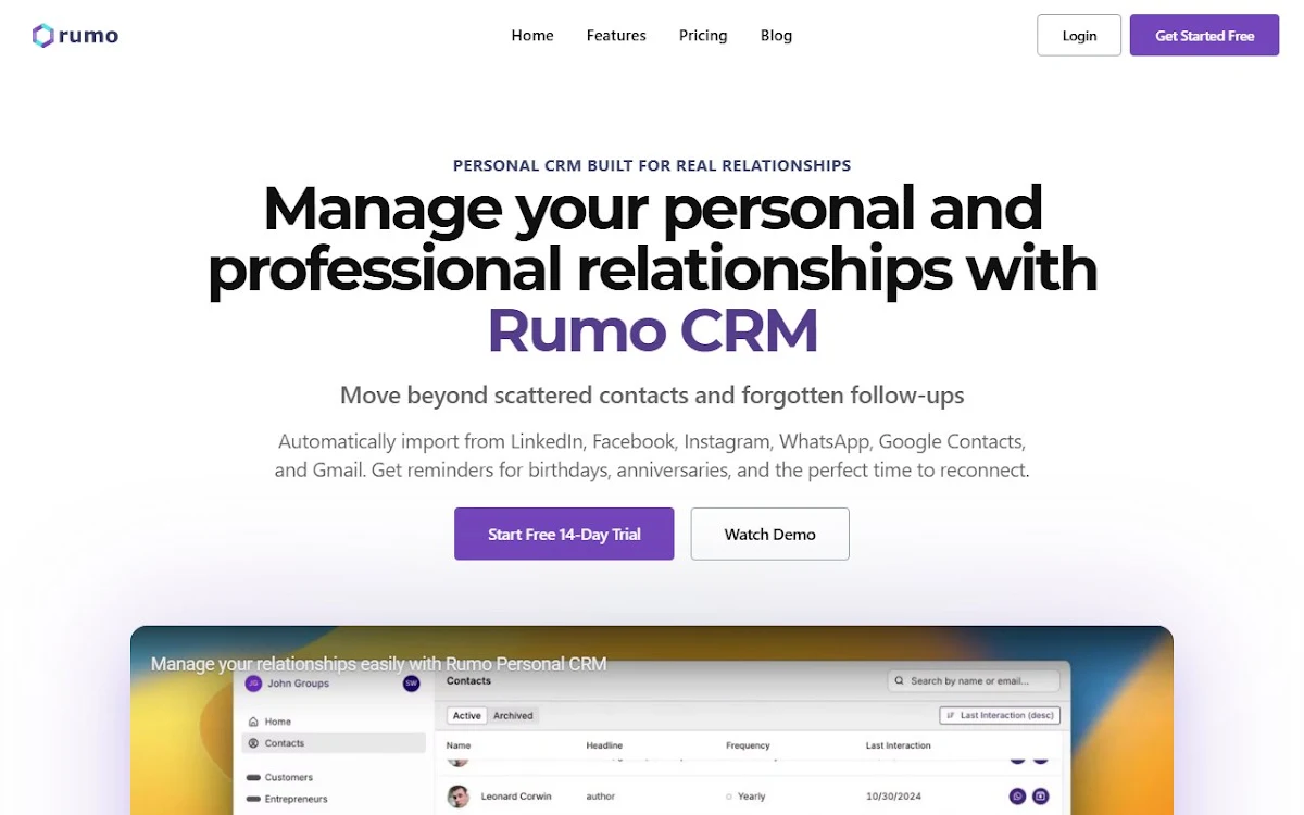 Captura de Rumo Personal CRM