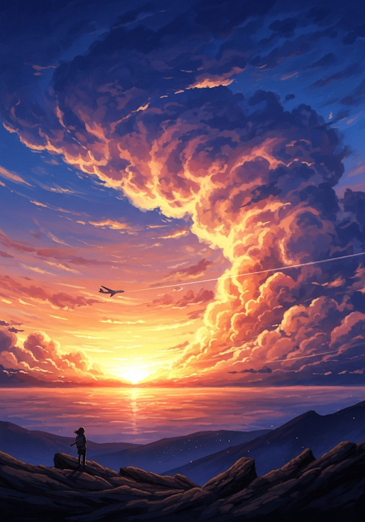 Epic Sunset Flight & Swirling Clouds | Anime Sky