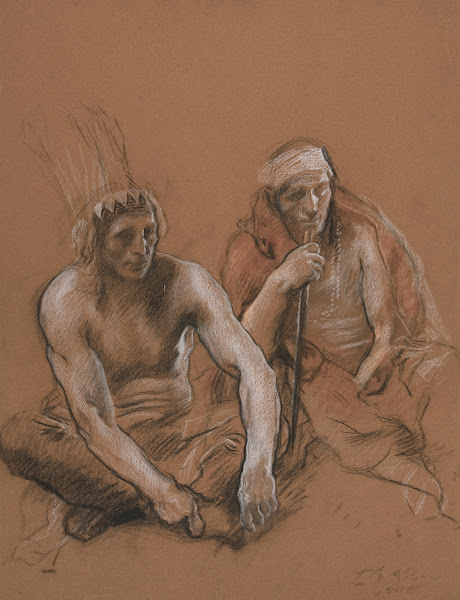 Study of two Indians for Penns Treaty mural at the state capitol building in Har