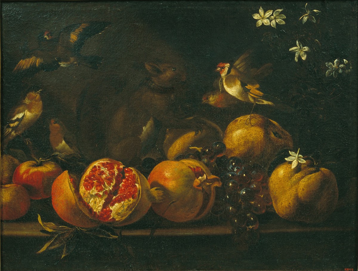 Still Life with Pomegranates Grapes Birds and a Squirrel 18th century