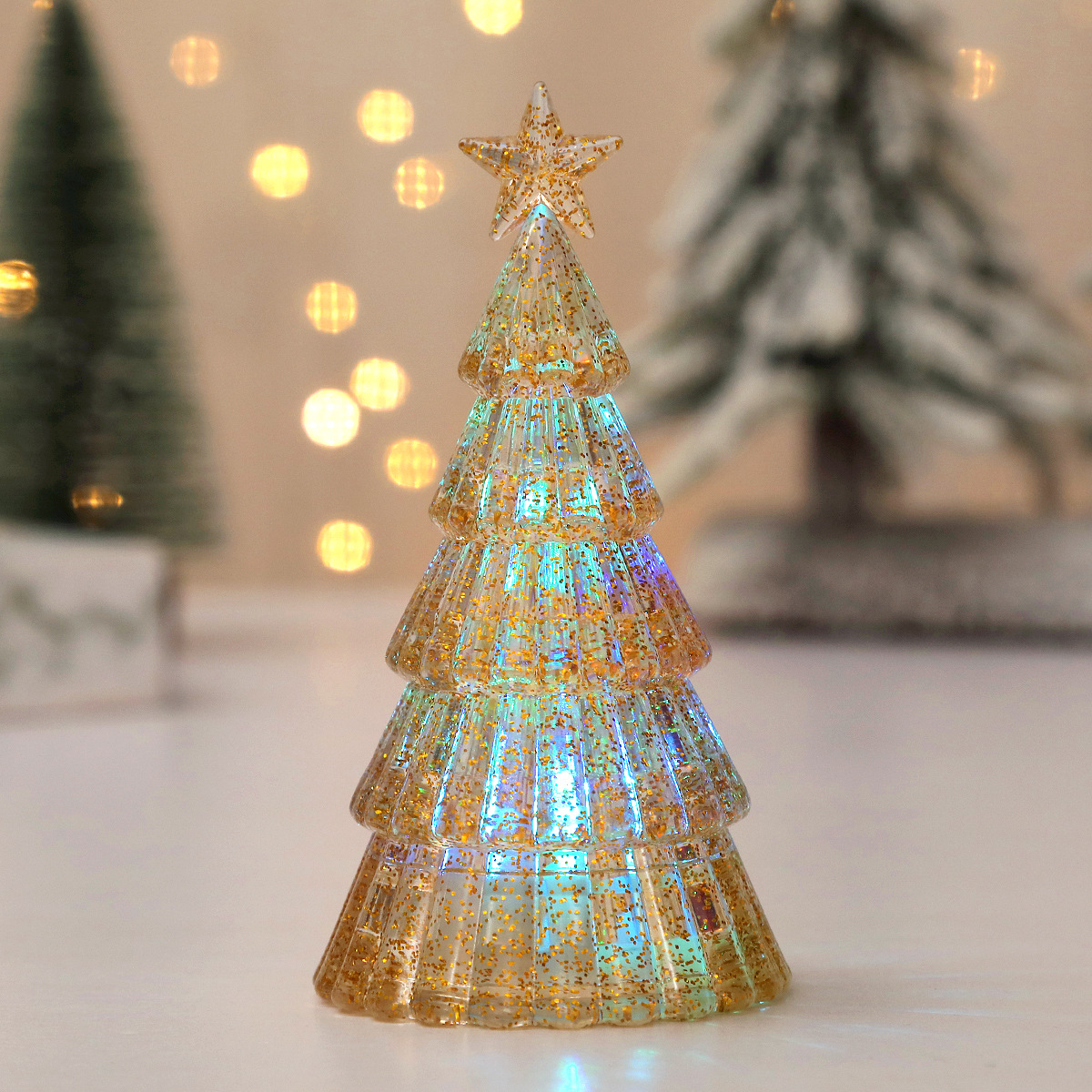 Lit Mini Christmas Tree as Table Decoration