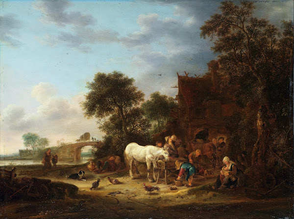 Country inn with a horse at the trough 1643