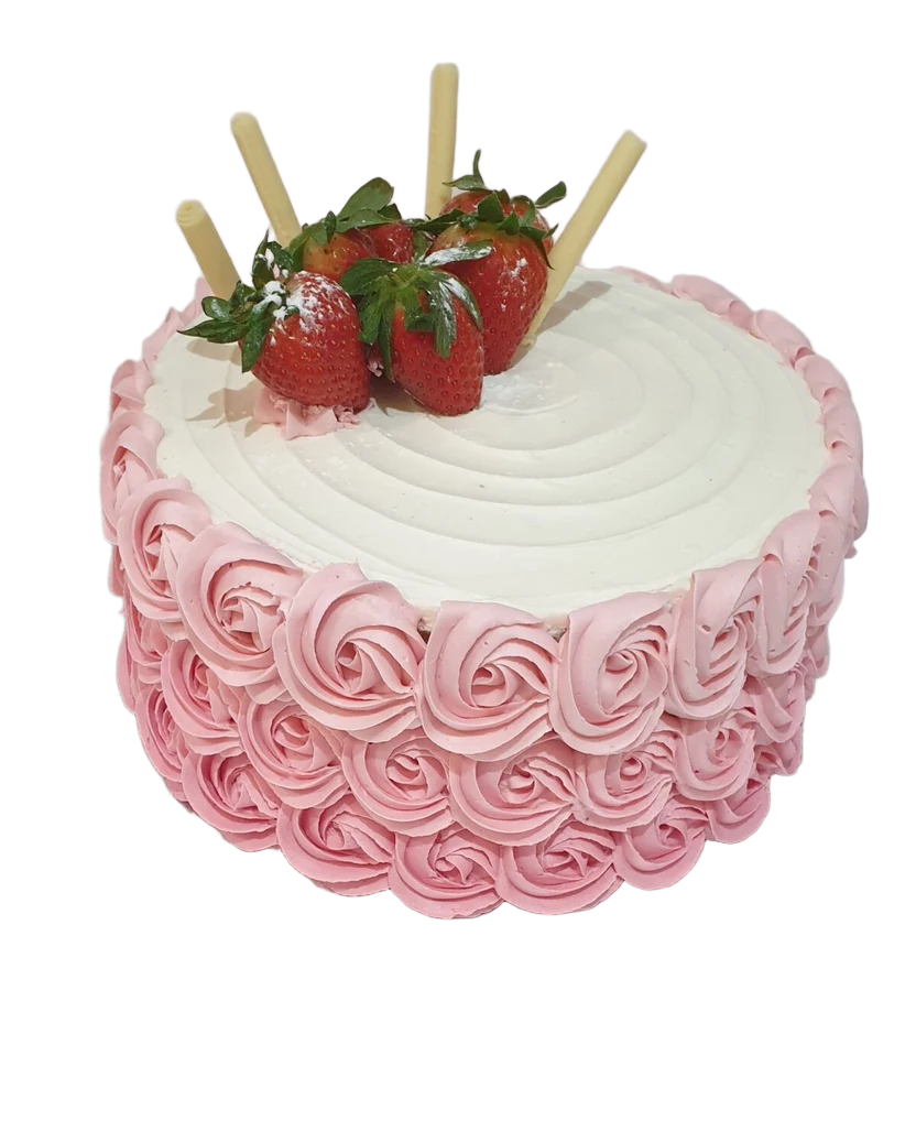 Pink Rossettes Strawberries Topped Buttercream Cake CB-NC349