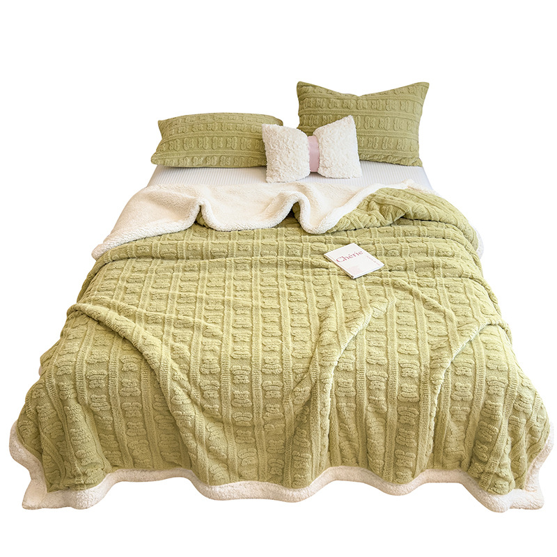 Jacquard living blanket with lamb fleece imitation, double-layered