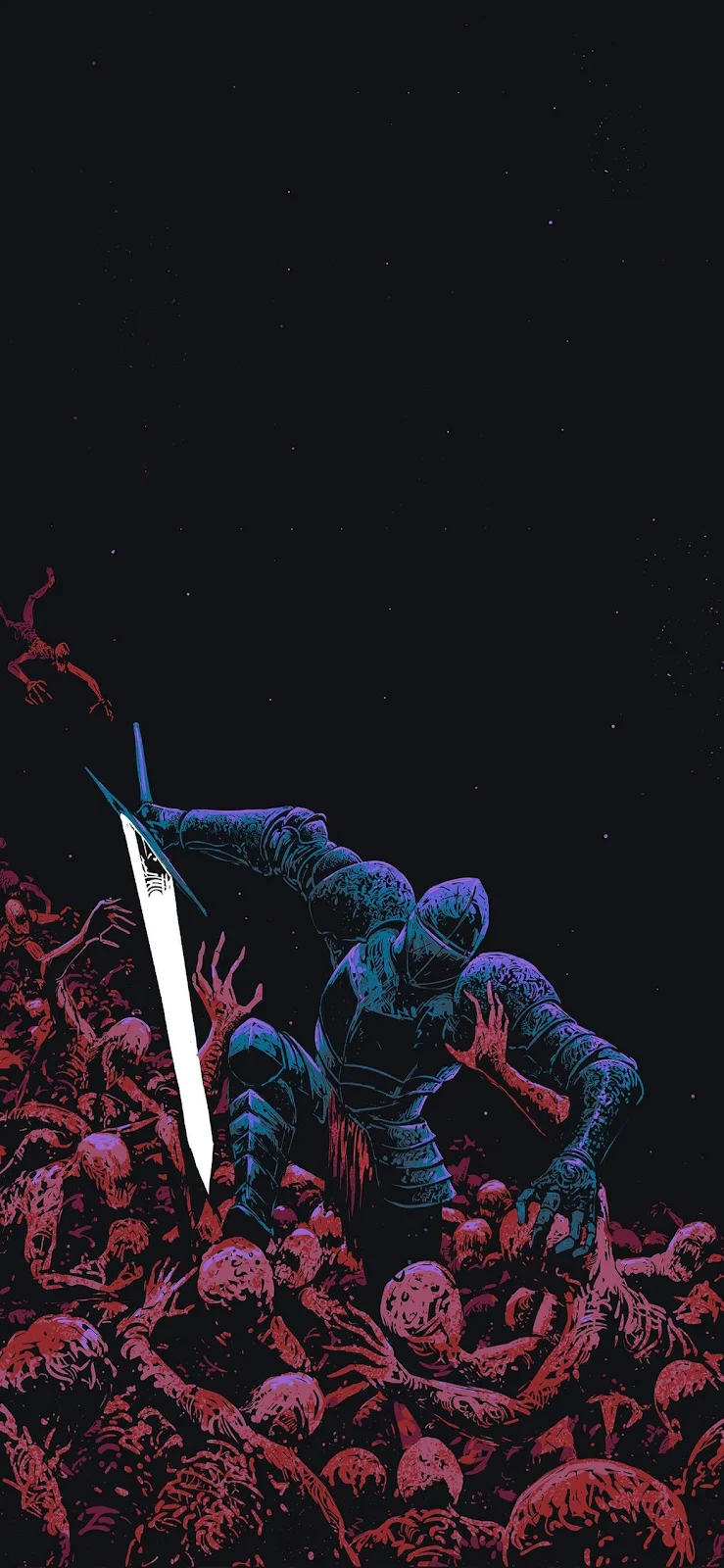 Knight Standing On Bone Pile - Dark Fantasy Illustration Full HD iPhone Wallpaper (1178x2552)