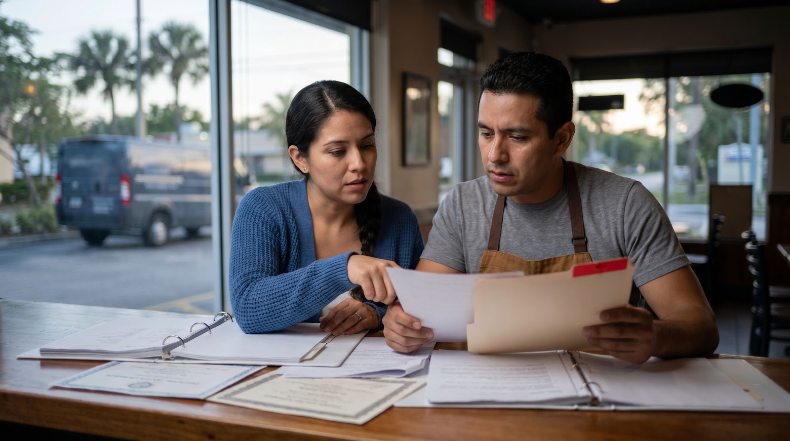 Florida event liability commercial insurance image of business owners reviewing coverage gaps before a July holiday event