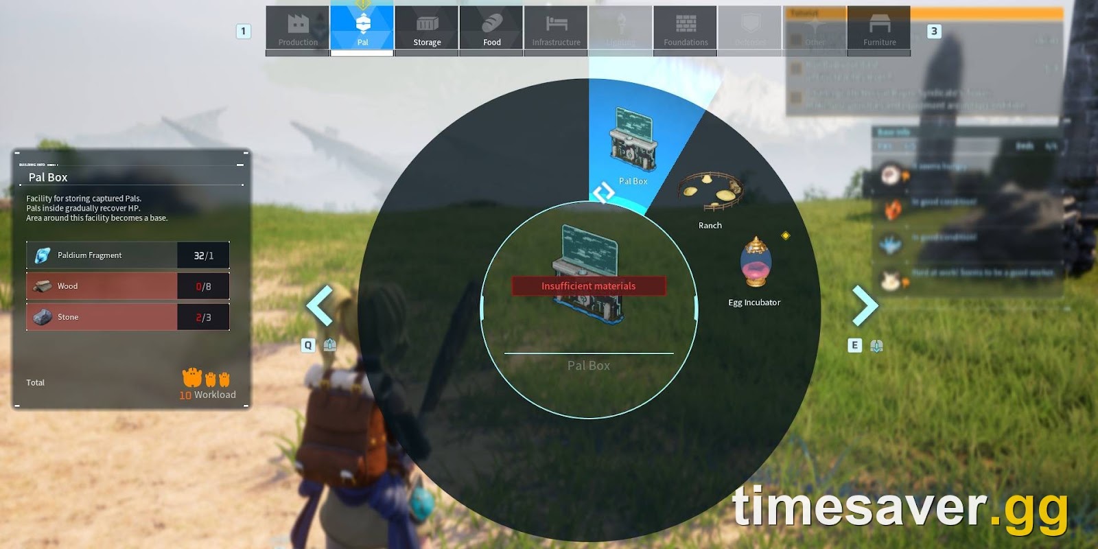A Palworld Palbox placed in an open, flat clearing to farm visitor spawns