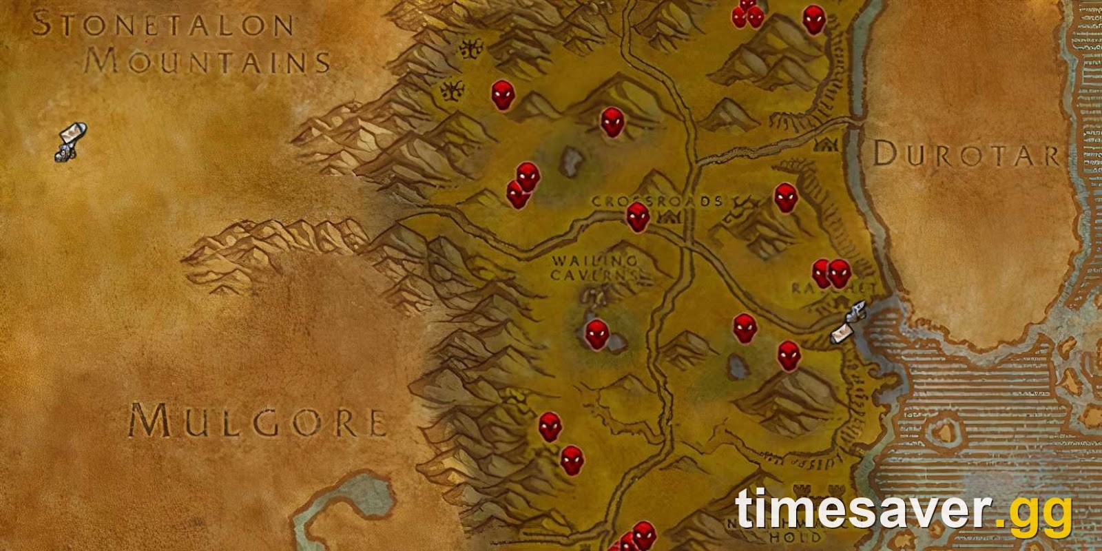 Classic zone leveling map with quest markers