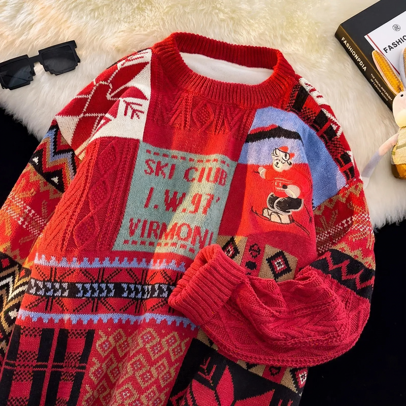 Gefütterter Strickpullover für Herren, weihnachtliches Design