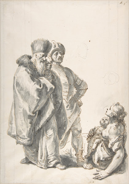 Two Standing Male Figures and Seated Woman with a Child 1760s