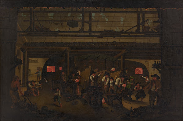Interior Of A Glass Blowing Workshop In The Black Forest Before 1820