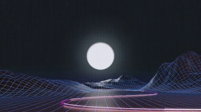 Vaporwave Grid Moon 4K Wallpaper Background