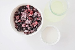Nước chanh bạn pha sẵn cho vừa miệng. Bạn chọn các loại trái cây họ dâu (berry) để mix lại nha, như dâu tằm, dâu tây, việt quất, nam việt quất..., sau đó rửa sạch, đông đá. Cho dâu vào máy xay sinh tố, rưới nước chanh, đường vào, xay nhuyễn mịn.