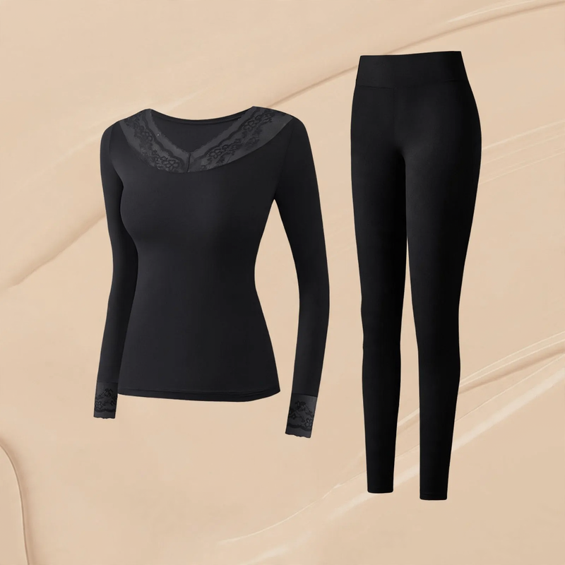 Elastic thermal underwear set, V-neck