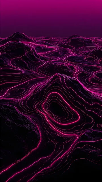 Minimalist Topographic Neon Magenta Lasers over Obsidian Landscape