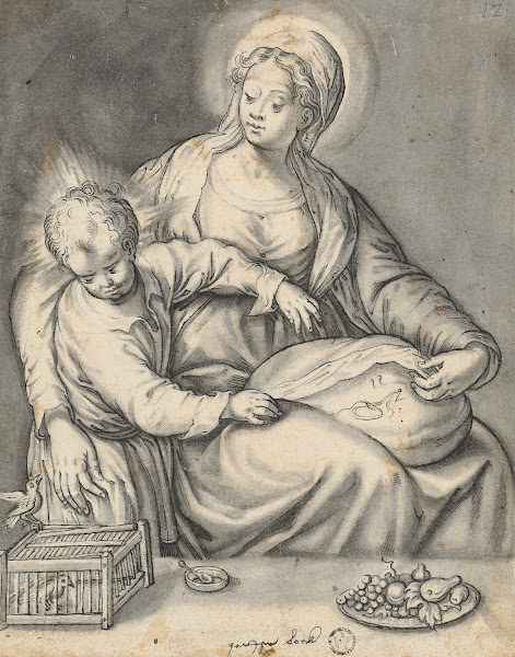 Maria am Nähkissen mit dem Sohn