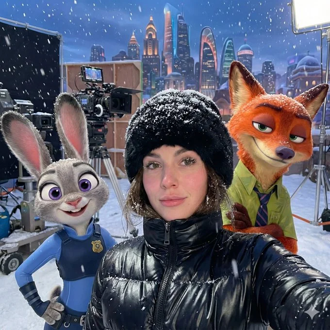 Selfie con Judy Hopps y Nick Wilde del set de 'Zootopia'.