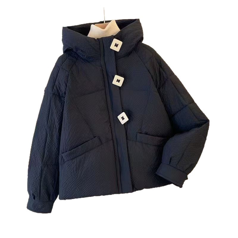 Kurze Damen-Steppjacke mit Kapuze, lockere Passform