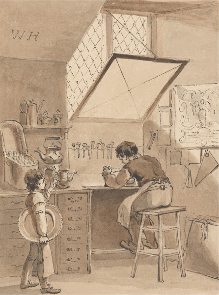 Hogarth Engraving His Masters Shop bill the Sign of the Angel 1817