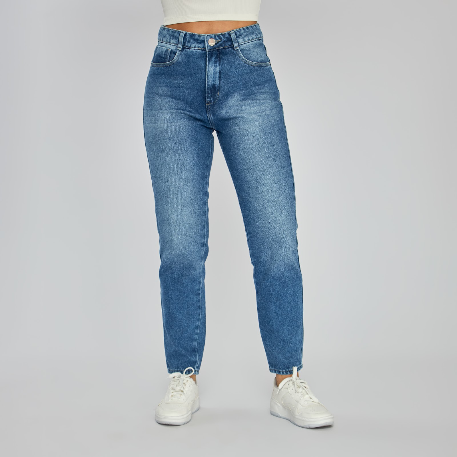 Jean rígido mom fit tiro alto bota tubo  - Vista 3