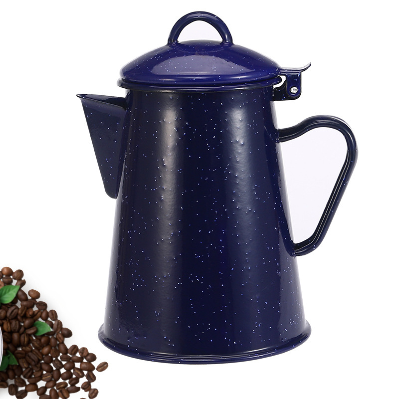 Enamel kettle with handle, blue design