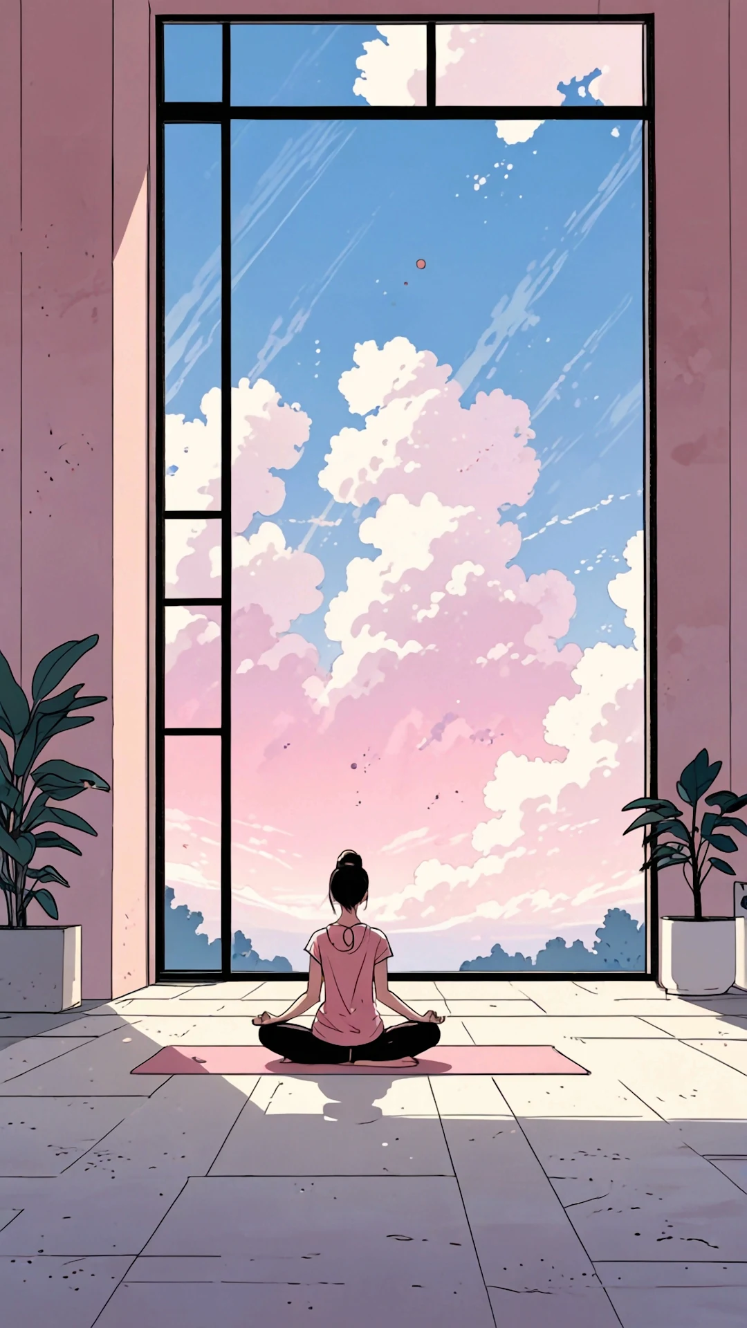 Meditation Room View Pink Sky Lofi Aesthetic - Free 4K mobile Wallpaper