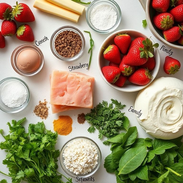 Ingredients for Easy Strawberry Cheesecake Cupcakes Recipe for Dessert – Light, Creamy, Mini Delights