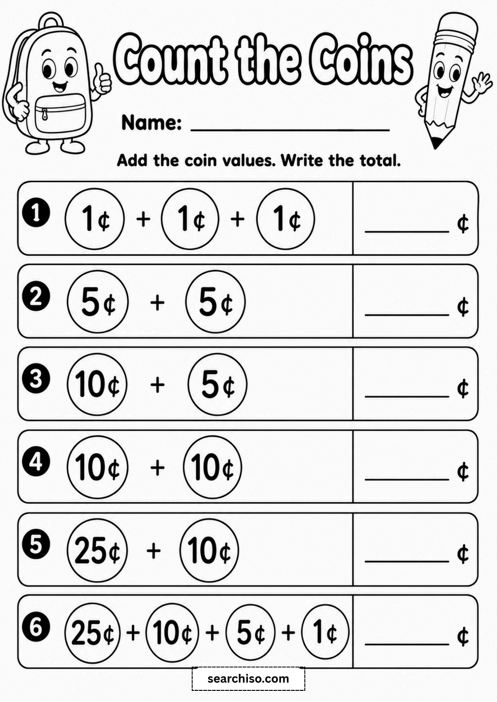 Count the Coins Math Worksheet