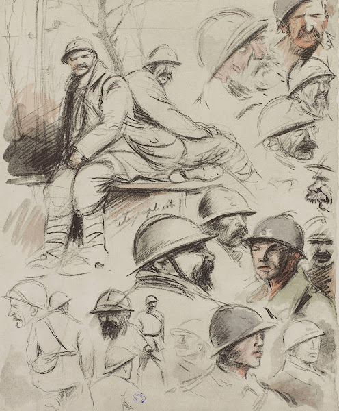 Croquis de têtes et de deux télégraphistes 1915 1916