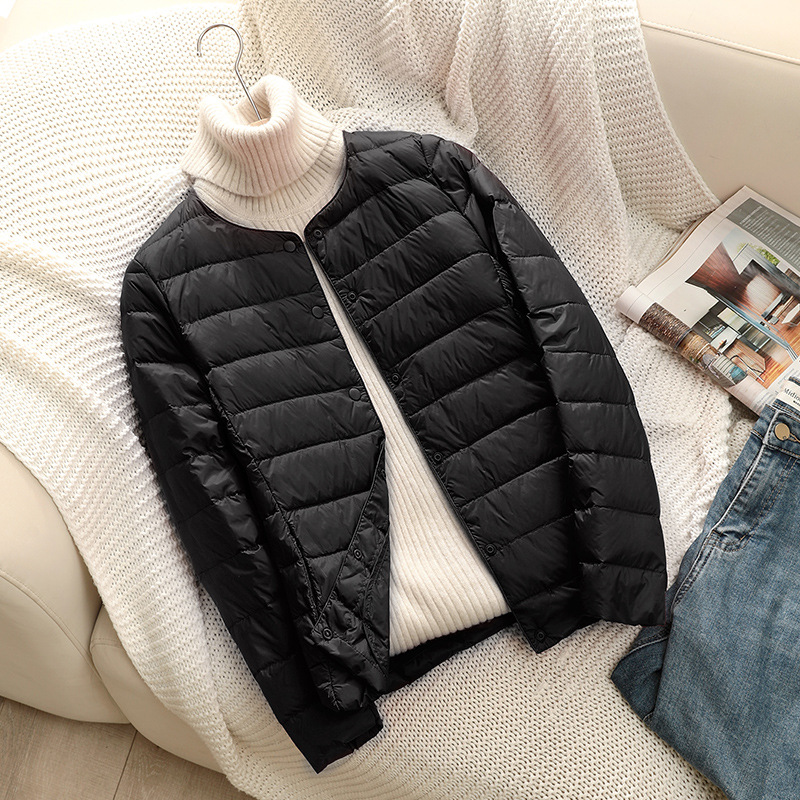 Lightweight women's down jacket, short, filled with duck down