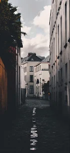 Moody Cobblestone Alleyway Between Tall European Buildings
