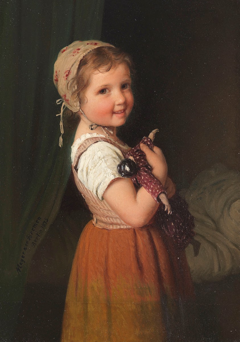 Gute Nacht Mädchen mit Puppe 1875