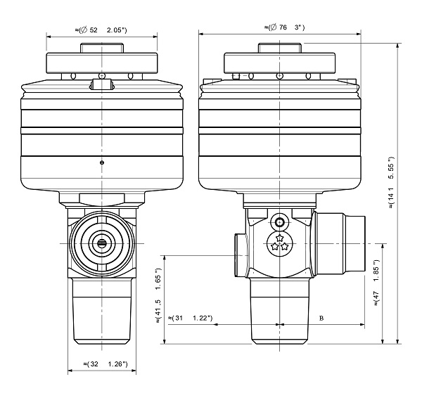 D386S Tied diaphragm cylinder valve for fluorine mixtures with pneumatic actuator