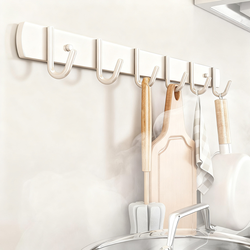 Stainless steel kitchen holder with multiple hooks