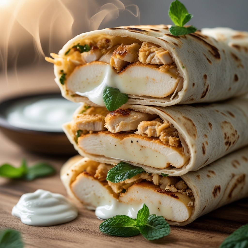 Crispy Za'atar Chicken & Halloumi Protein Wraps with Minted Cucumber Yogurt
