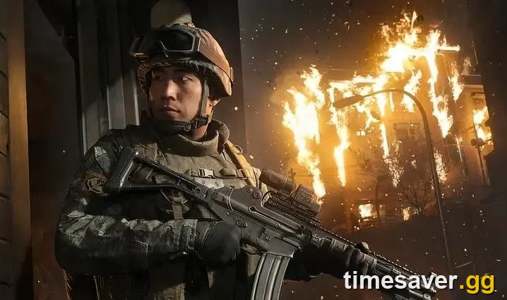 Modern Warfare 4 gameplay reveal — an operator holding position in a burning street