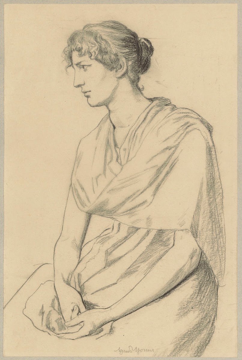 Study of a sitting woman in an antiquising costume 1880   1900