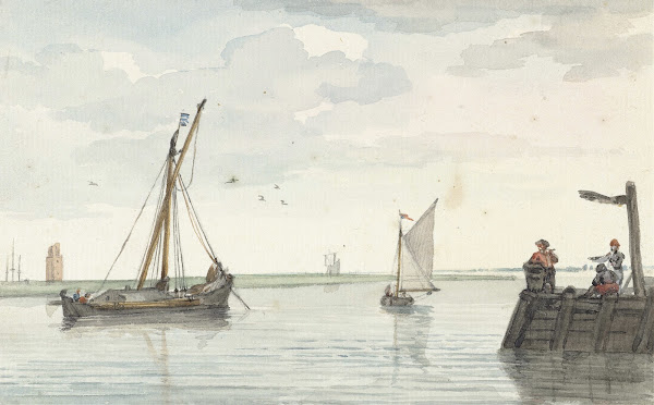 Het stenen vuurbaken en het havenhoofd van Durgerdam 1756
