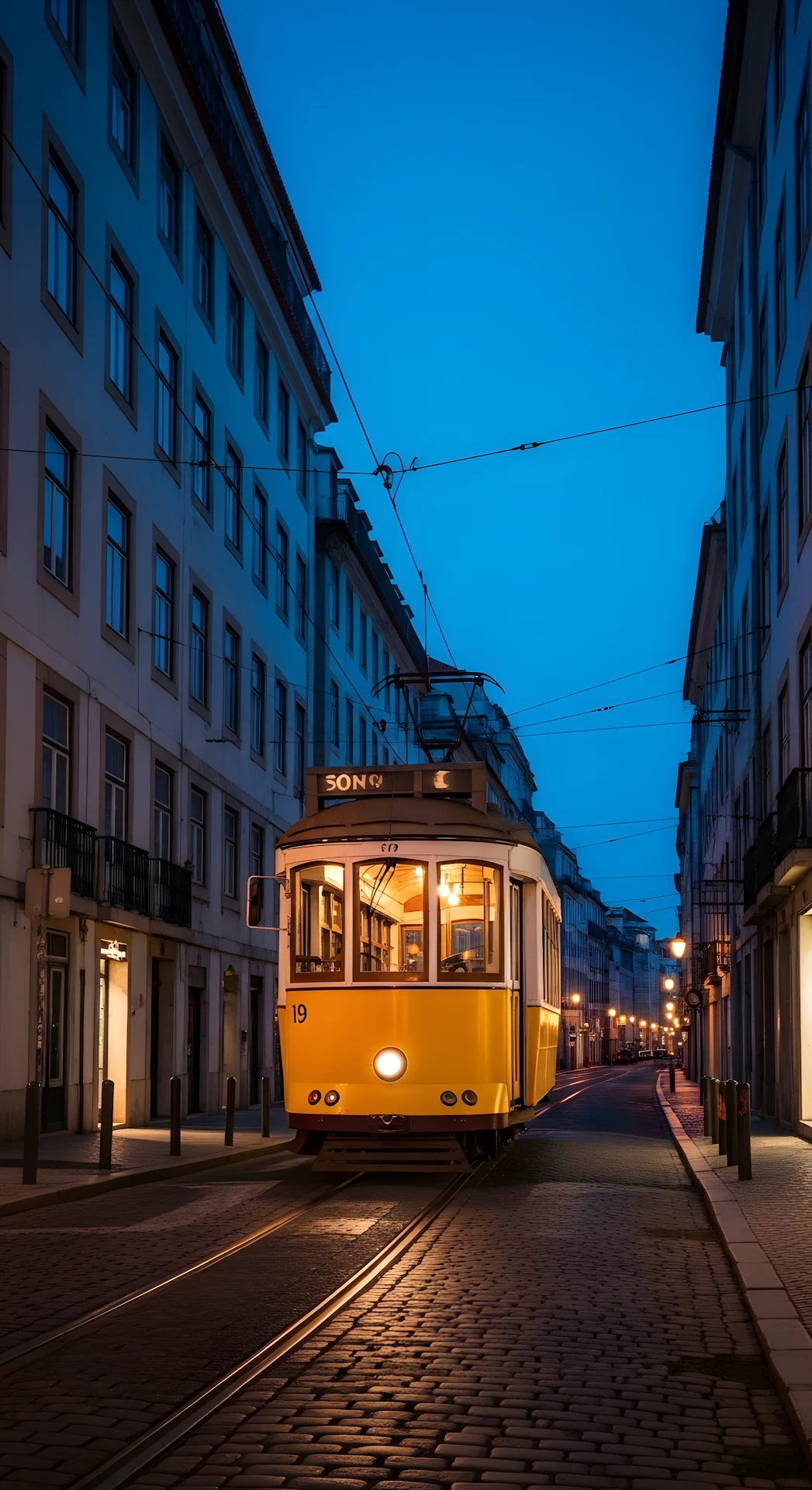 Classic Yellow Streetcar in Historic European City at Night - Free 4K mobile Wallpaper