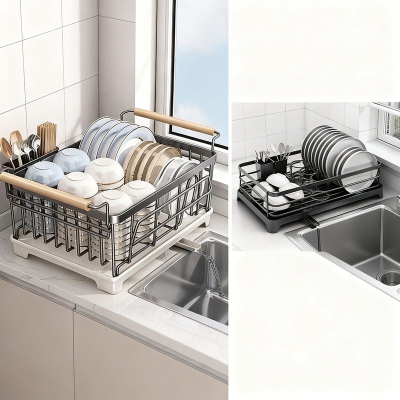 Stainless Steel Dish Rack with Draining Basket