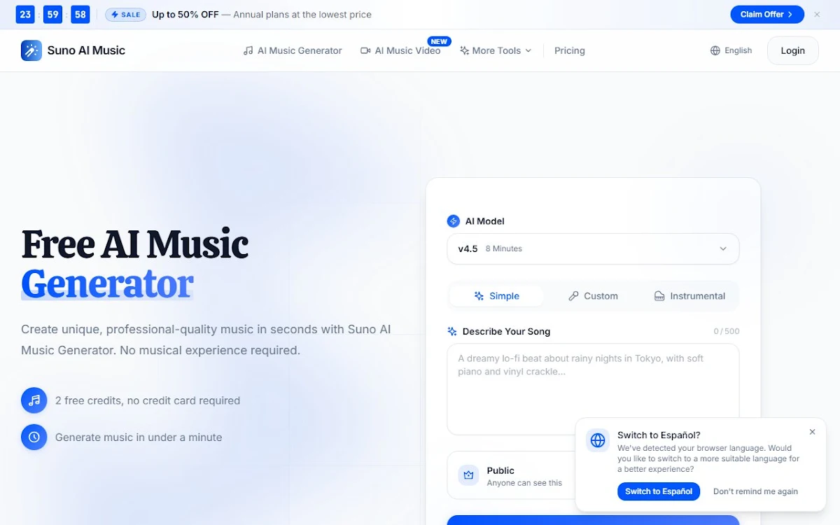 Captura de Suno AI Music
