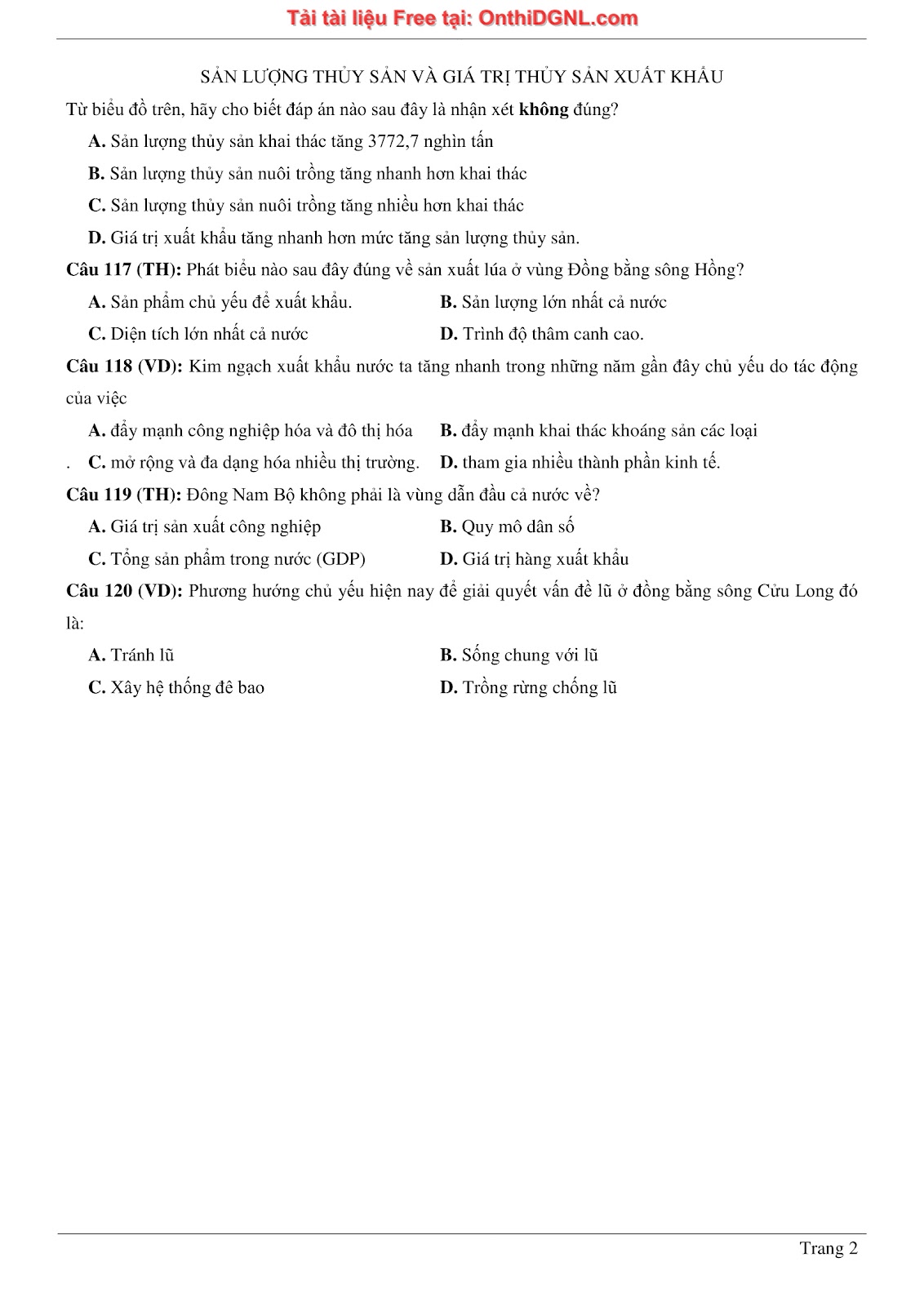 150bài tập môn Địa Lý - Ôn thi ĐGNL ĐHQG TP hà nội Phần 15