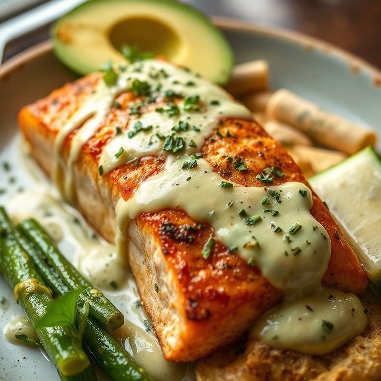 Cajun Salmon with Creamy Avocado Lime Sauce Dinner Recipe – Quick & Easy
