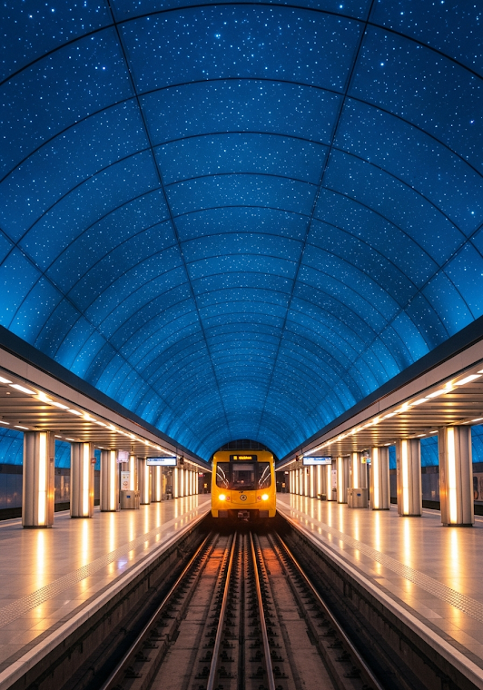 Blue Starry Subway Platform