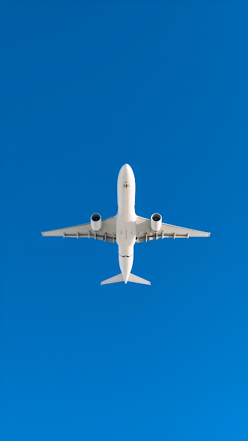 White commercial jet flying overhead against deep blue sky - Free mobile Wallpaper