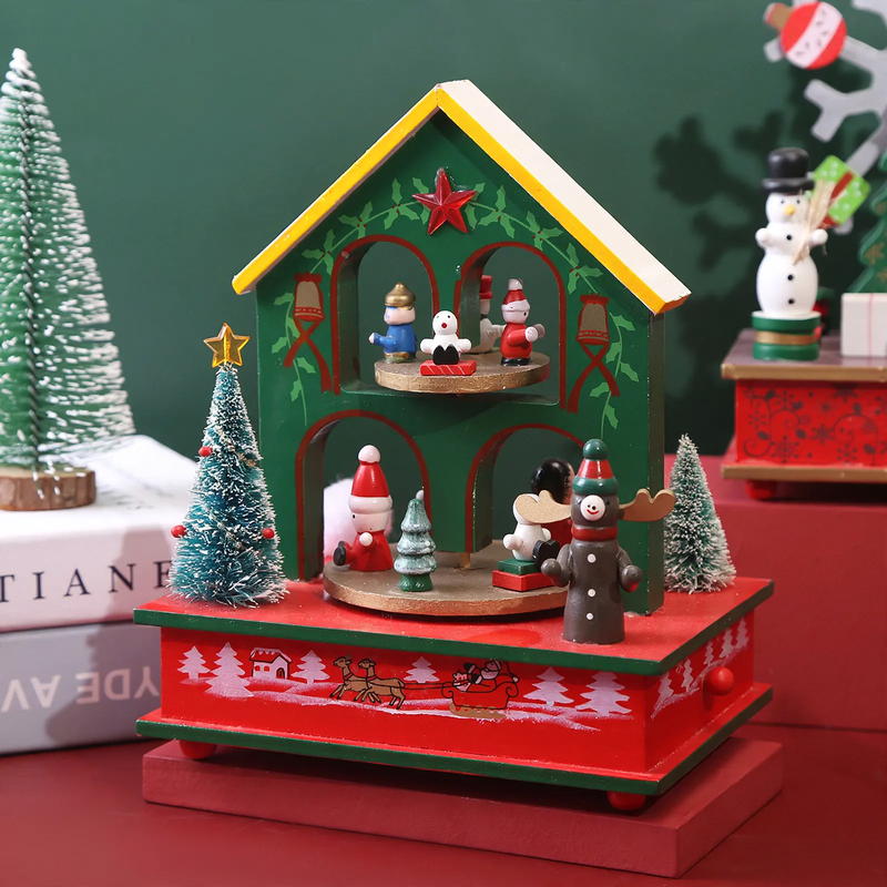 Christmas music box made of wood with carousel motif