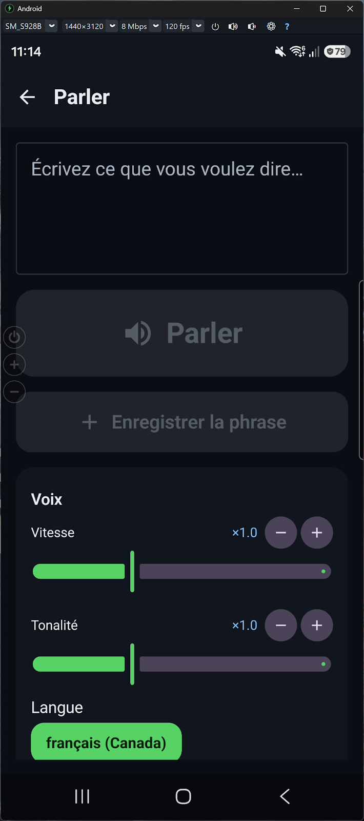 Accessibility Controller Android - Parler : synthèse vocale, vitesse, tonalité, voix et langue