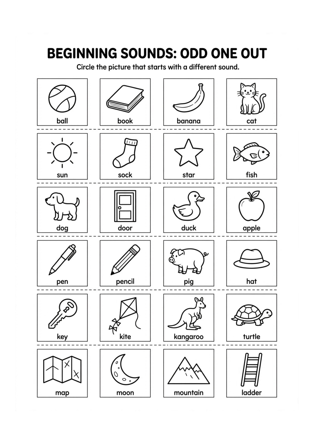 Beginning Sounds Odd One Out Worksheet