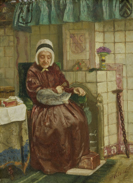 Old Woman by the Fireplace c 1850   c 1875