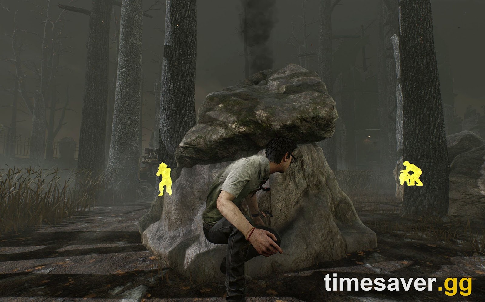 Dead by Daylight Survivor aura silhouettes glowing through walls, showing where the rest of the team is on the map